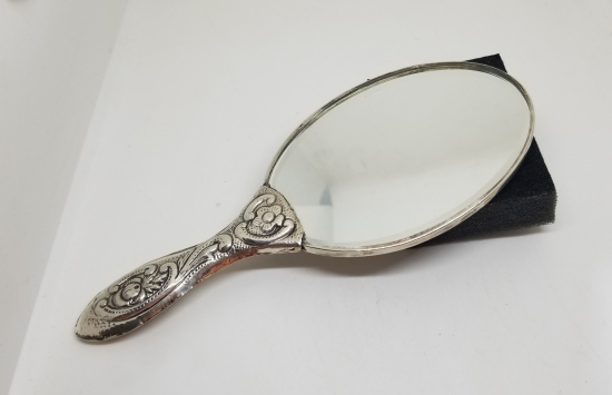 KABARTMA İŞÇİLİKLİ ANTİKA GÜMÜŞ EL AYNASI