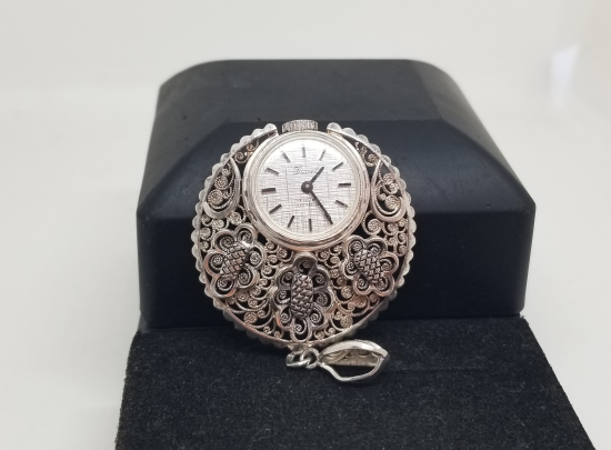 ÖZEL YAPIM ANTİKA GÜMÜŞ KURMALI KOLYE SAAT