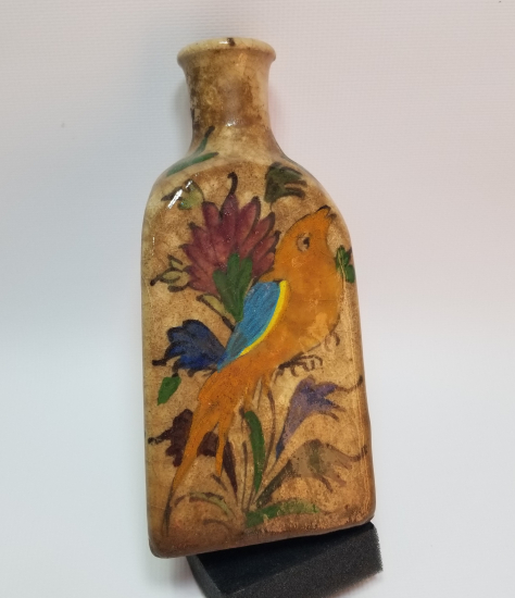 ÜZERİ KUŞ FİGÜRLÜ OSMANLI DÖNEMİ EL BOYAMA ÇOK NADİR ECZACI ŞİŞESİ