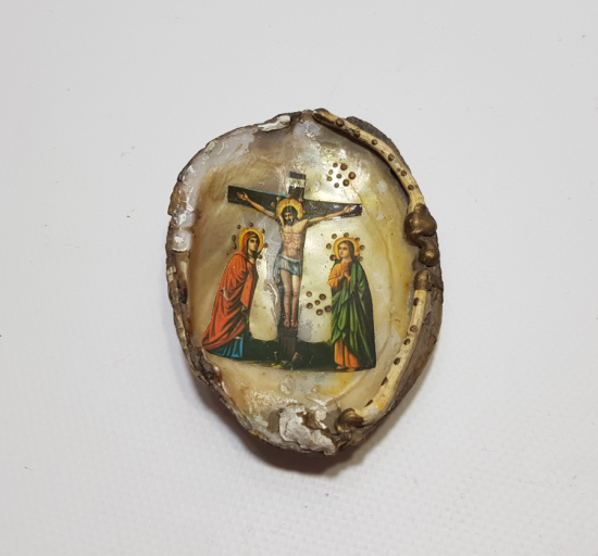 OSMANLI DÖNEMİ DENİZ KABUĞU ÜZERİNE YAPILMIŞ ÇOK NADİR RUM İŞİ İKONA