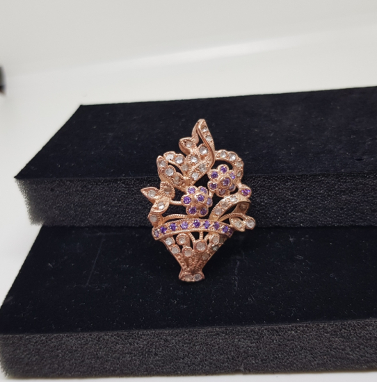 SAFİR VE ELMAS TAŞLI SAKSI ÇİÇEKLERİ MODELİ BROŞ