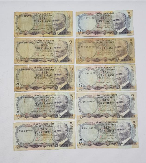 5. EMİSYON 10 ADET 5 LİRA