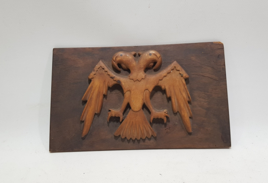 EL OYMA İŞÇİLİKLİ ÇİFT BAŞLI KARTAL FİGÜRLÜ ANTİKA AHŞAP PANO