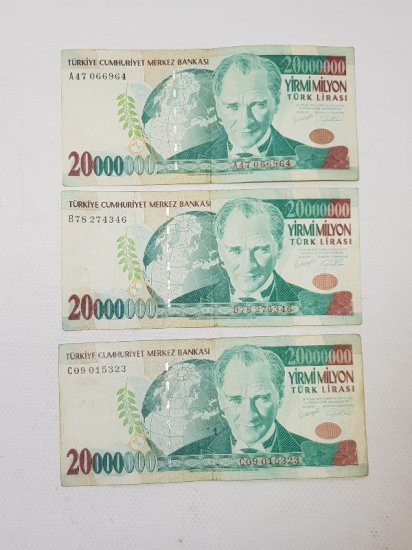 ABC SERİLİ 3 ADET 20MİLYON KAĞIT PARA LOTU