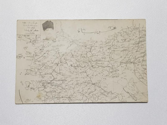 MİLLİ MÜCADELE SERİSİ ATATÜRK RESİMLİ VE BATI ANADOLU HARİTALI OSMANLICA YAZILI KARTPOSTAL