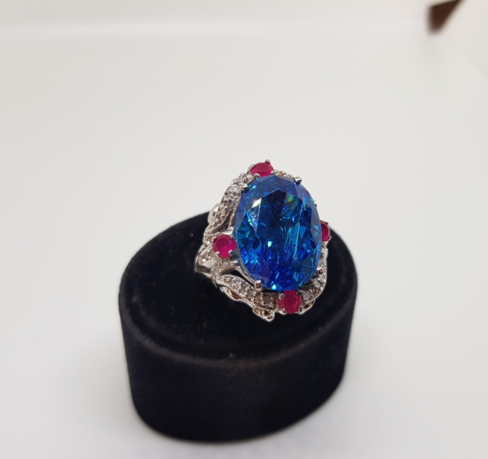 PIRLANTA VE AQUAMARİN TAŞLI BÜYÜK BOY YÜZÜK