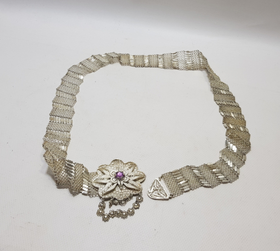 TELKARİ İŞÇİLİKLİ ANTİKA GÜMÜŞ KAPLAMA GELİN KEMERİ