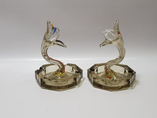 BİR ÇİFT ÇİÇEK FORMLU MURANO KÜL TABLASI