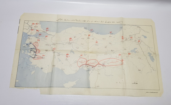 ÜZERİ OSMANLICA YAZILI NUTUKTAN ÇIKMIŞ BÜYÜK BOY TÜRKİYE HARİTASI