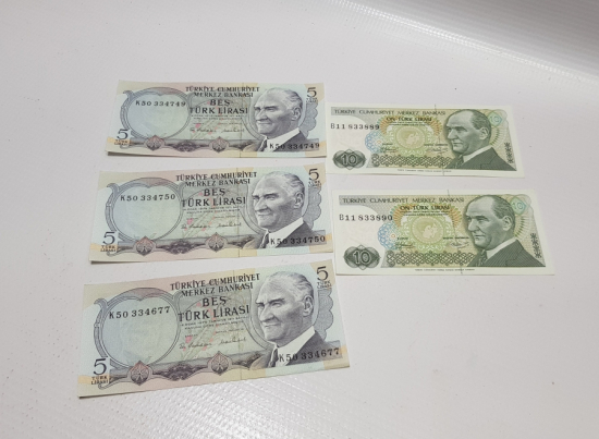 ÇİL KONDİSYONDA 5 ADET ANTİKA KAĞIT PARA