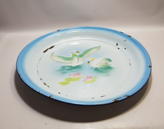 ÜZERİ EL BOYAMA İŞÇİLİKLİ BÜYÜK BOY ANTİKA EMAYE SİNİ