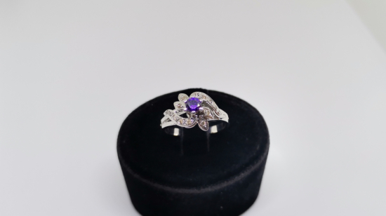AMETİST VE PIRLANTA TAŞLI DALLI MODELLİ YÜZÜK