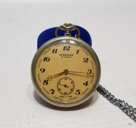 ARKASI TRENLİ SERKİSOF MARKA KURMALI CEP SAATİ