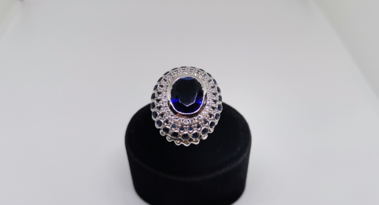 SAFİR VE PIRLANTA TAŞLI DEV BOY YÜZÜK