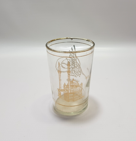 ÜZERİ TUĞRA FİGÜRLÜ VE ALTIN VARAKLI ANTİKA BARDAK