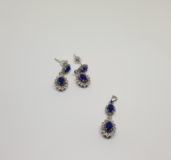 SAFİR VE PIRLANTA TAŞLI KOLYE KÜPE TAKIMI