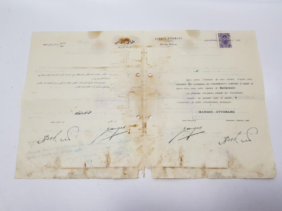 OSMANLI BANKASI BALIKESİR ŞUBESİ OSMANLICA VE FRANSIZCA İMZA SİRKÜLERİ