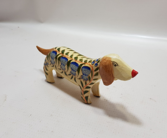 EL BOYAMA ANTİKA AHŞAP KÖPEK FİGÜRÜ