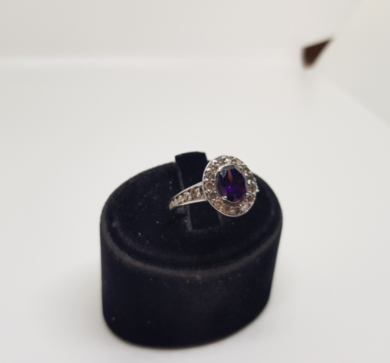 PIRLANTA VE AMETİST TAŞLI FRANSIZ MODEL YÜZÜK