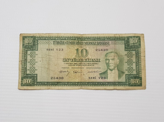 5. EMİSYON 3. TERTİP ÇOK NADİR 10 LİRA KAĞIT PARA