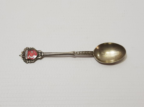 AY YILDIZ BAYRAKLI VE TÜRKİYE YAZILI MİNELİ GÜMÜŞ ÇAY KAŞIĞI