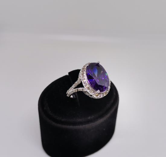FLEMENK KESİM AMETİST VE PIRLANTA TAŞLI YÜZÜK