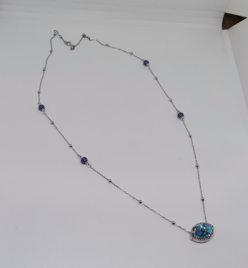 PIRLANTA VE SAFİR TAŞLI NAZAR BONCUĞU FORMLU KOLYE