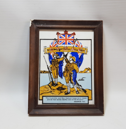 1990 YILI YAPIMI ÇANAKKALE SAVAŞI'NIN 75. YILI ANISINA YAPILMIŞ HATIRA ÇERÇEVELİ ANZAK SERAMİK KARO