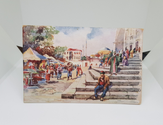 ARKASI OSMANLICA YAZILI TABLO KARTPOSTAL