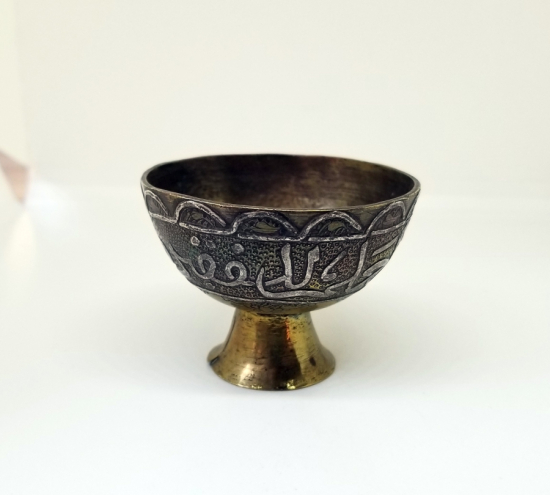 ÜZERİ AYETLERLE DEKORLU VE GÜMÜŞ ÇAKMA İŞÇİLİKLİ NADİR TİPTE OSMANLI DÖNEMİ FİNCAN ZARFI