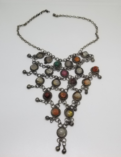 ÜZERİ DOĞAL TAŞLI GÜMÜŞ KAPLAMA BİJUTERİ GERDANLIK