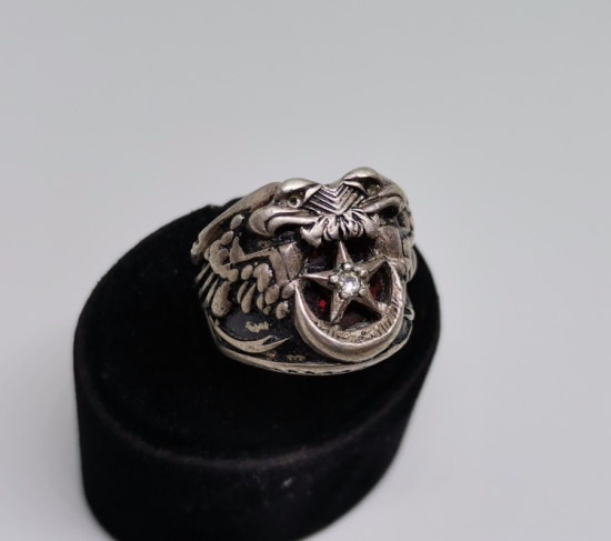 KABARTMA İŞÇİLİKLİ AY YILDIZ FİGÜRLÜ GÜMÜŞ YÜZÜK