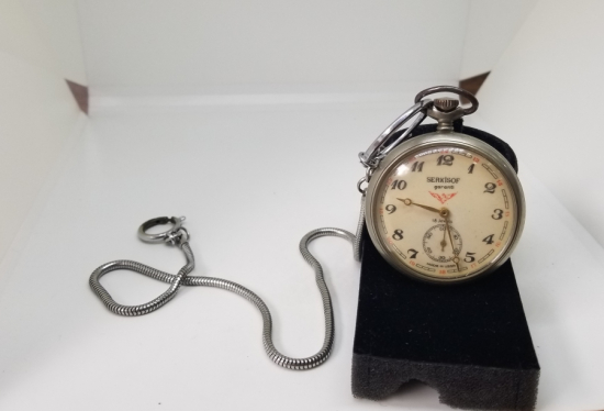 ORİJİNAL KÖSTEĞİYLE ARKASI TRENLİ SERKİSOF MARKA KURMALI CEP SAATİ