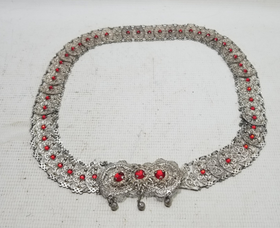 TELKARİ İŞÇİLİKLİ GÜMÜŞ KAPLAMA ANTİKA GELİN KEMERİ