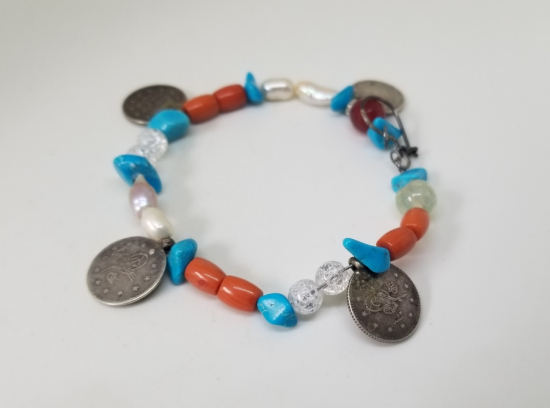 DOĞAL TAŞ VE OSMANLI PARALARIYLA SÜSLÜ ÖZEL YAPIM BİLEKLİK