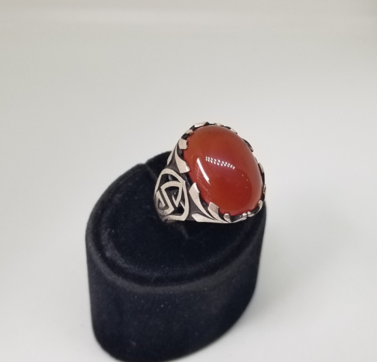 KABARTMA İŞÇİLİKLİ BAL AKİK GÜMÜŞ YÜZÜK