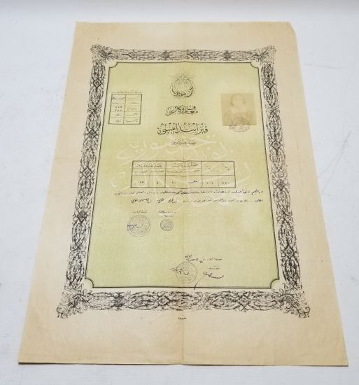 CUMHURİYET BAŞLARI OSMANLICA YAZILI KIZ MEKTEBİ DİPLOMASI