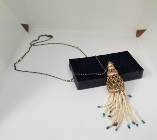 İNCİLİ ANTİKA ALTIN KAPLAMA GÜMÜŞ GERDANLIK