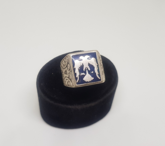 ÇİFT BAŞLI SELÇUKLU KARTALI GÖRSELLİ SAVAT İŞÇİLİKLİ GÜMÜŞ YÜZÜK