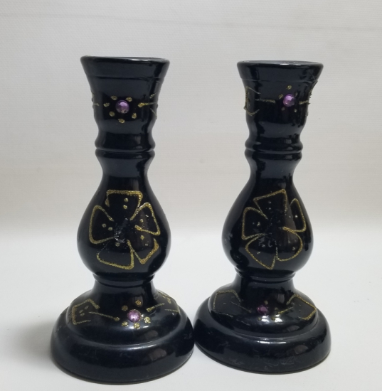 ÜZERİ ALTIN VARAKLI ANTİKA ÇİFT CAM VAZO