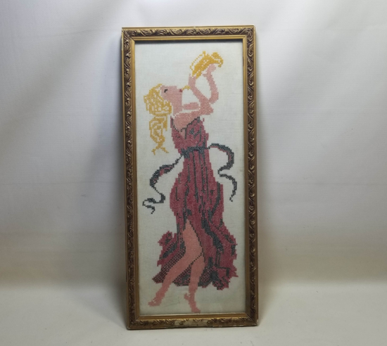 ORİJİNAL ÇERÇEVESİNDE KANAVİÇE İŞÇİLİKLİ ANTİKA PANO