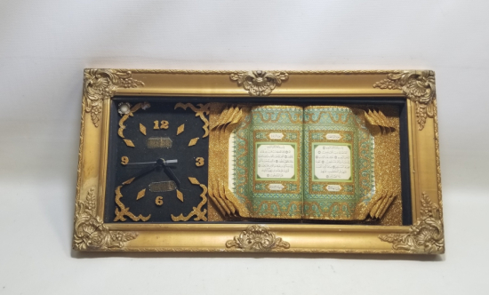 KUR'AN-I KERİM GÖRSELLİ AHŞAP KASA ANTİKA NOSTALJİK DUVAR SAATİ