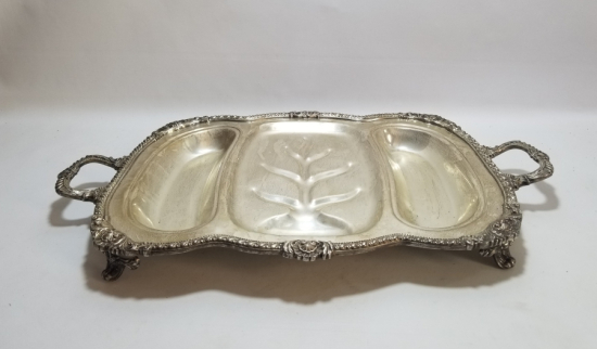 KABARTMA İŞÇİLİKLİ GÜMÜŞ KAPLAMA NADİR FORMLU İKRAM TEPSİSİ