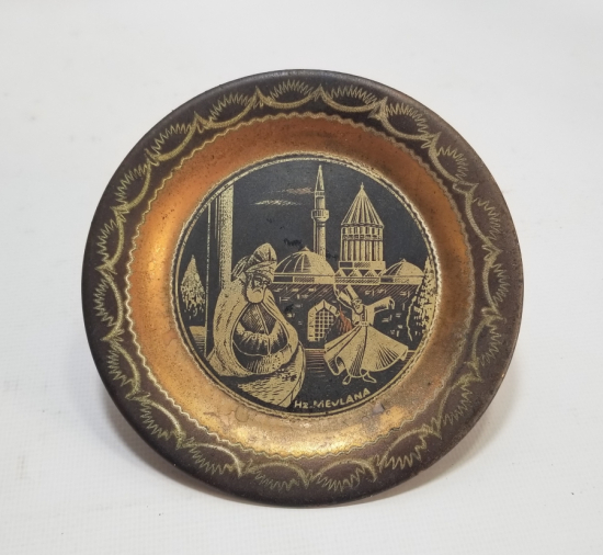 HZ MEVLANA GÖRSELLİ ANTİKA BAKIR DUVAR TABAĞI