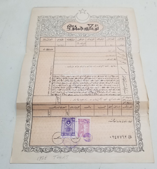 CUMHURİYET BAŞLARI OSMANLICA YAZILI NADİR TAPU