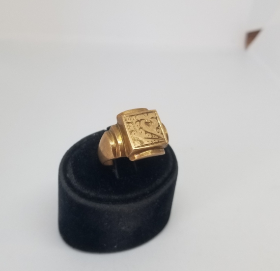 ÜZERİ KALEM İŞÇİLİKLİ ALTIN KAPLAMA ANTİKA YÜZÜK