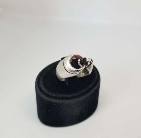 AY YILDIZ FİGÜRLÜ GÜMÜŞ YÜZÜK