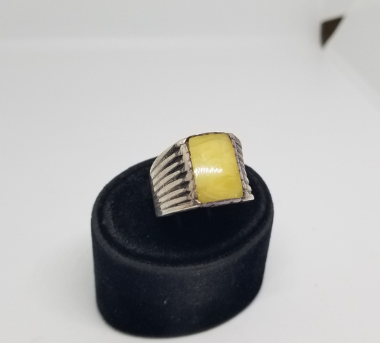 DAMLA KEHRİBAR TAŞLI ÖZEL YAPIM GÜMÜŞ YÜZÜK