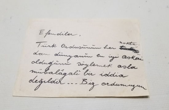ATATÜRK'ÜN KENDİ EL YAZISIYLA YAZDIĞI BASKI ÇOĞALTMA HATIRA YAZI