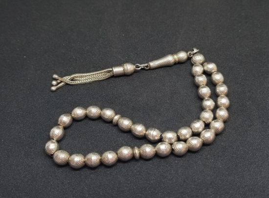 KABARTMA İŞÇİLİKLİ ÖZEL YAPIM ANTİKA GÜMÜŞ TESPİH